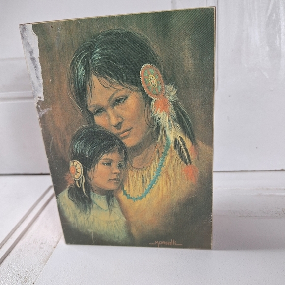 Native American Jewelry Box Art Print with Feather Details Woman & Child - Picture 1 of 11